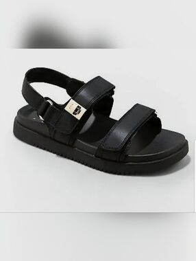 Women's Jonie Ankle Strap Footbed Sandals - A New Day Black